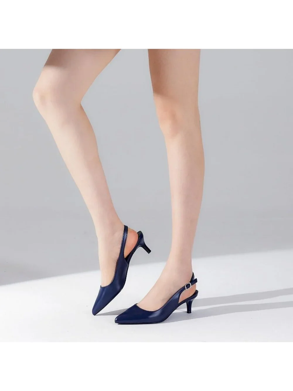 Women's Matte Navy Blue Slingback Pump Pointed Closed Toe Low Kitten Heel Shoes